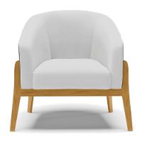 Poltrona Preto Com Linho Cinza A05 Base Madeira Castanho - 6