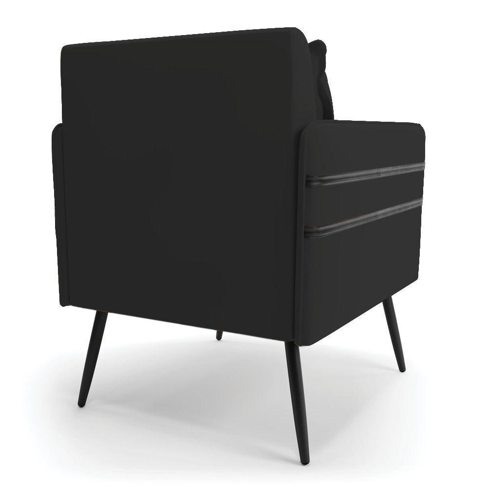 Kit 02 Poltronas Veludo Pés Palito De Ferro Preto Preto - 6