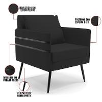 Kit 02 Poltronas Veludo Pés Palito De Ferro Preto Preto - 5