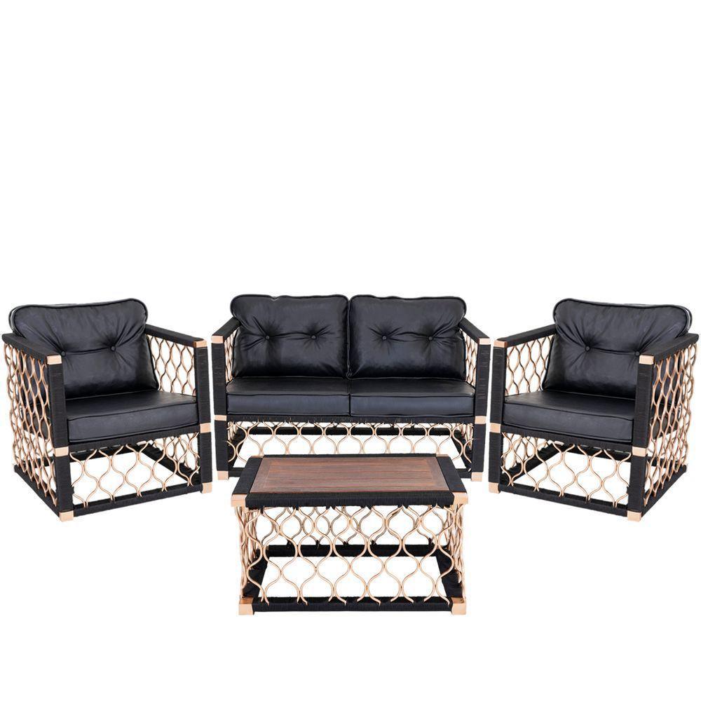 2 Poltronas + 1 Namoradeira + Mesa Centro Madeira - 1