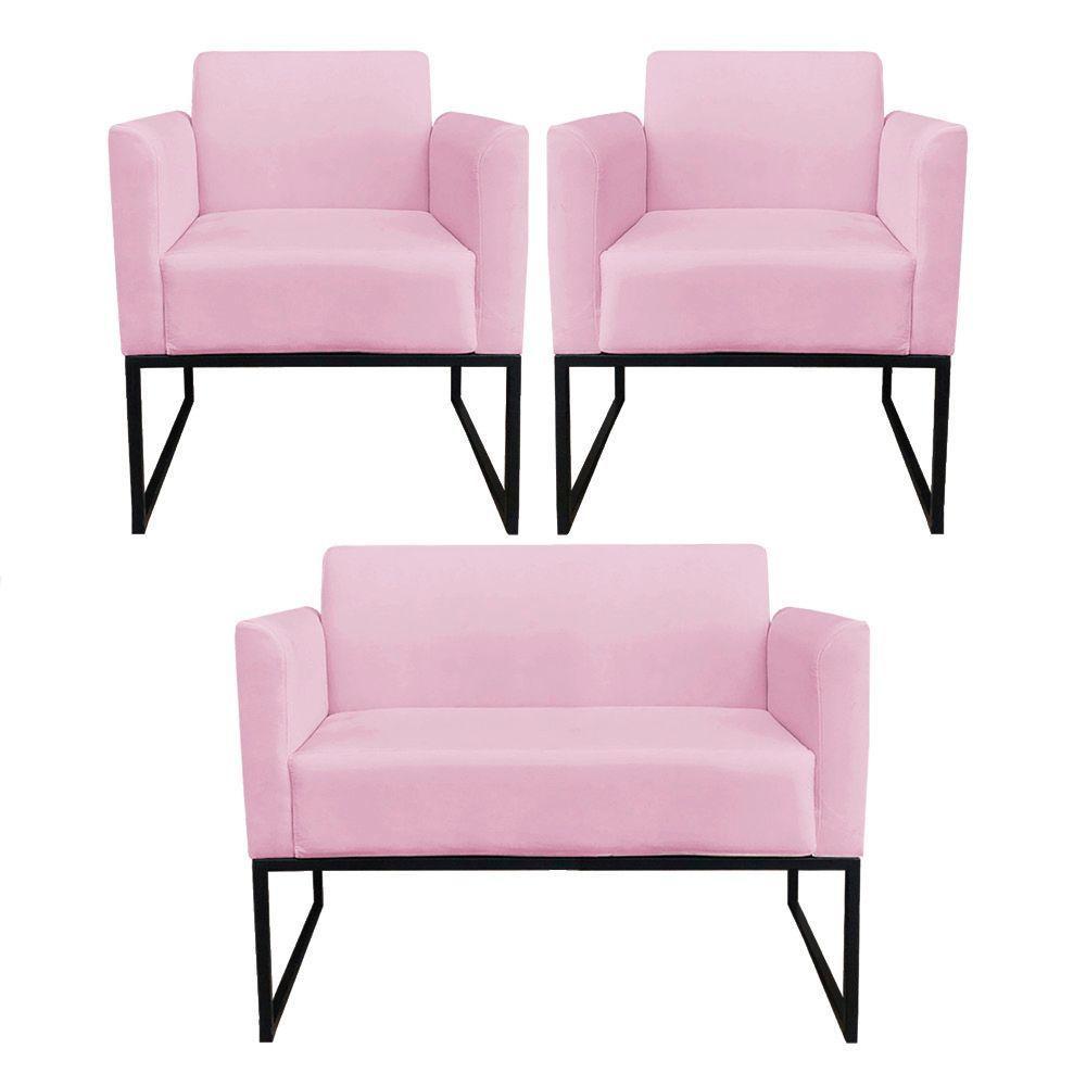 Kit 01 Namoradeira 02 Poltronas Marisa Rosa Bebê Preto - 1