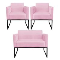 Kit 01 Namoradeira 02 Poltronas Marisa Rosa Bebê Preto - 1