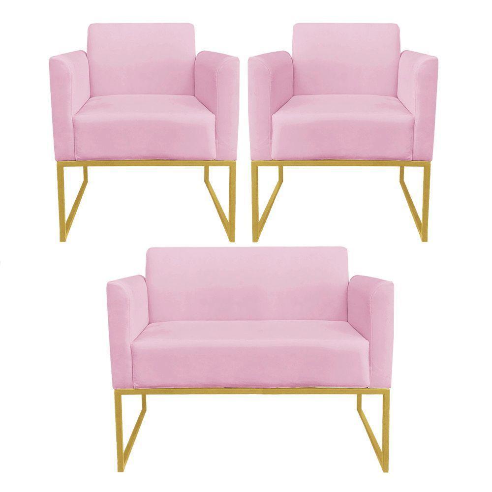 Kit 01 Namoradeira 02 Poltronas Marisa Rosa Bebê - 1