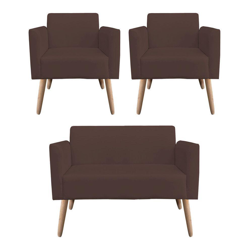 Kit 01 Namoradeira 02 Poltronas Marisa Marrom - 4