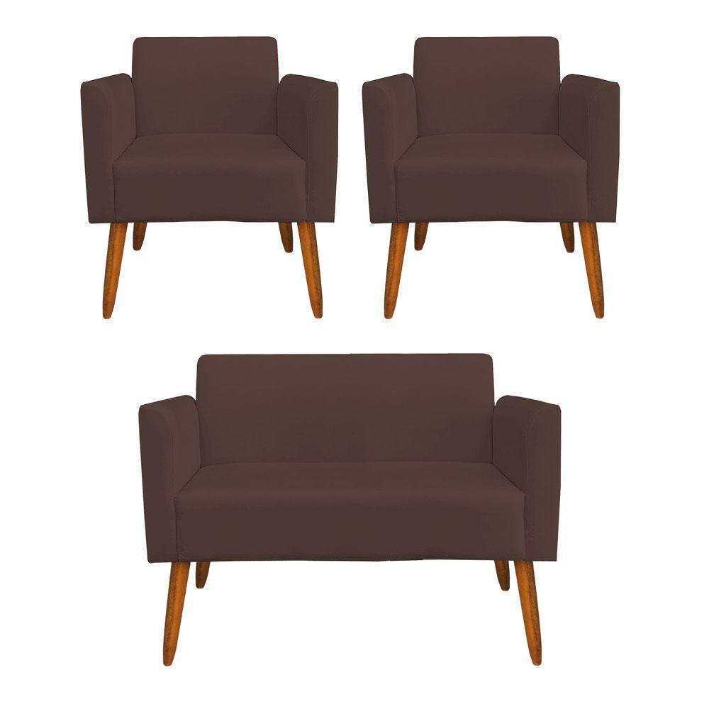 Kit 01 Namoradeira 02 Poltronas Marisa Marrom - 7