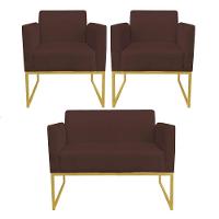 Kit 01 Namoradeira 02 Poltronas Marisa Marrom - 1