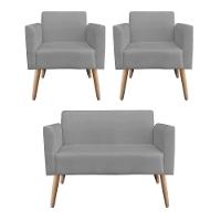 Kit 01 Namoradeira 02 Poltronas Marisa Grafite - 6