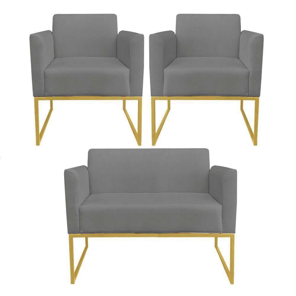 Kit 01 Namoradeira 02 Poltronas Marisa Grafite - 1