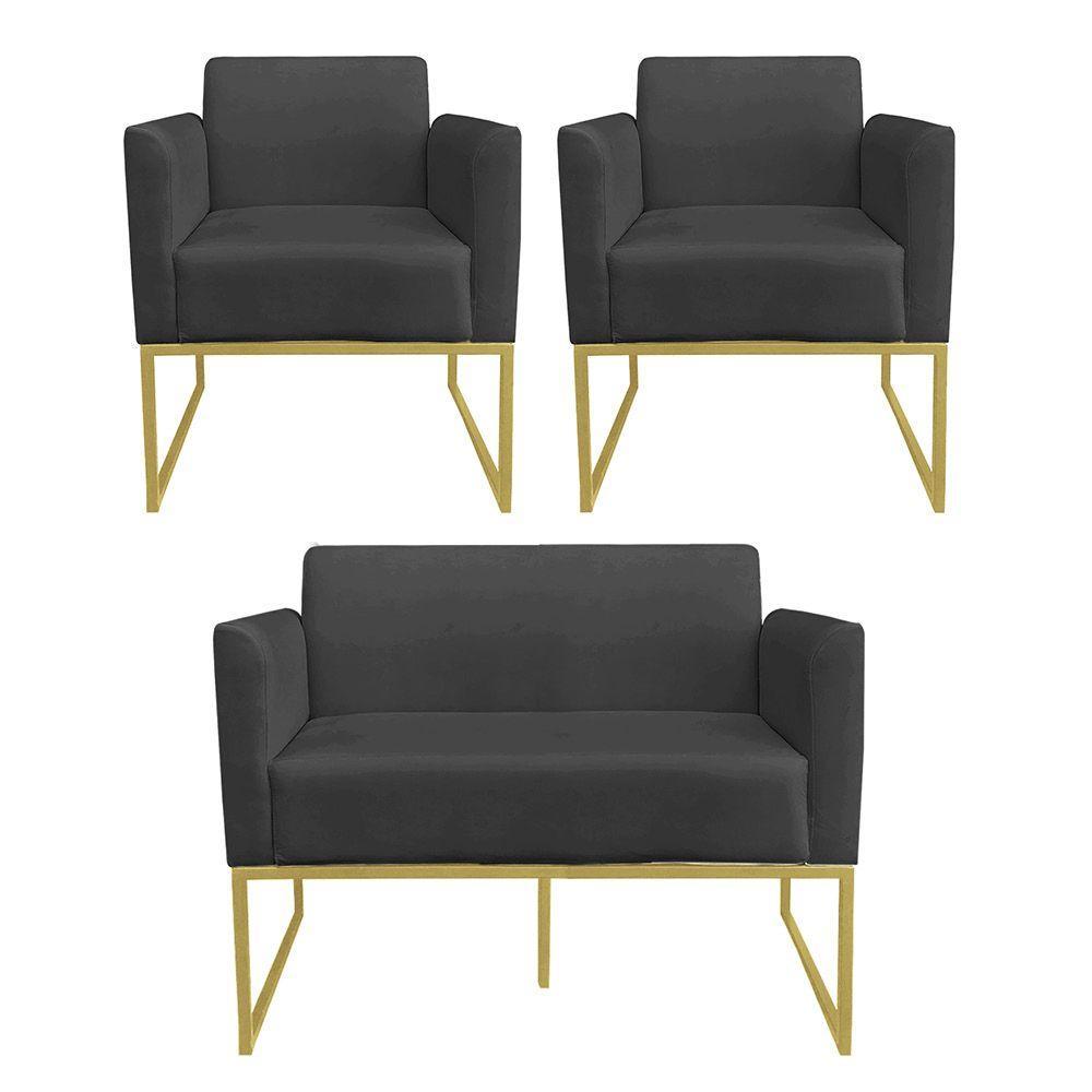 Kit 01 Namoradeira 02 Poltronas Marisa Preto - 5