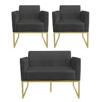 Kit 01 Namoradeira 02 Poltronas Marisa Preto - 5