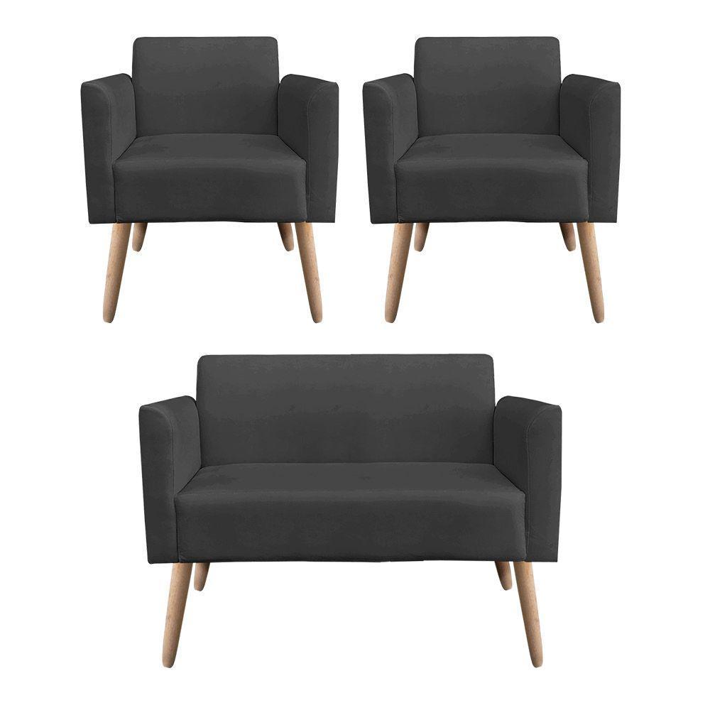 Kit 01 Namoradeira 02 Poltronas Marisa Preto - 2