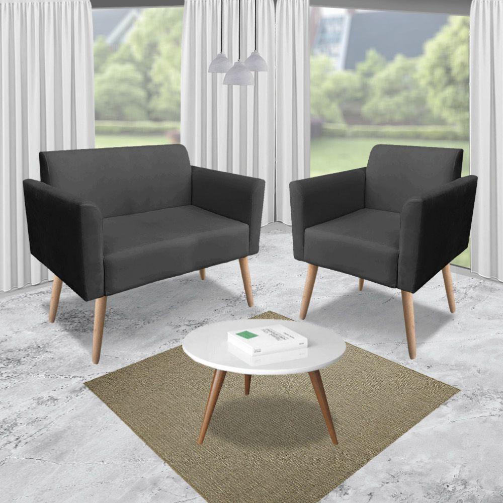 Kit 01 Namoradeira 02 Poltronas Marisa Preto - 6