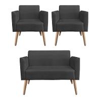 Kit 01 Namoradeira 02 Poltronas Marisa Preto - 2