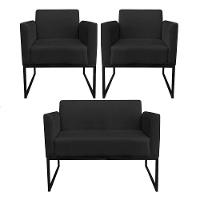 Kit 01 Namoradeira 02 Poltronas Marisa Preto Preto - 1