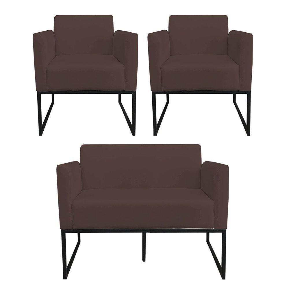 Kit 01 Namoradeira 02 Poltronas Marisa Marrom Preto - 4