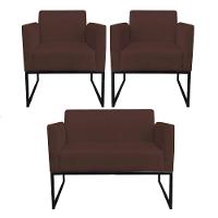 Kit 01 Namoradeira 02 Poltronas Marisa Marrom Preto - 1