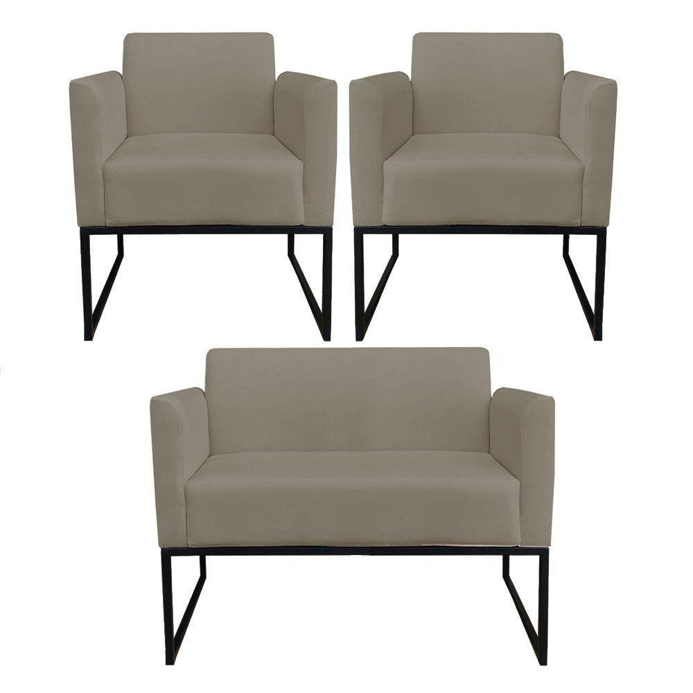 Kit 01 Namoradeira 02 Poltronas Marisa Marrom Rato Preto - 1