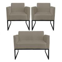 Kit 01 Namoradeira 02 Poltronas Marisa Marrom Rato Preto - 1