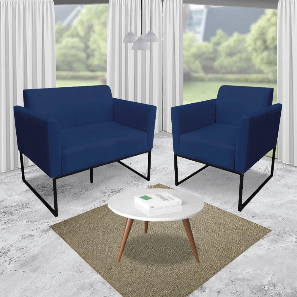 Kit 01 Namoradeira 02 Poltronas Marisa Azul Marinho Preto - 9