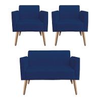 Kit 01 Namoradeira 02 Poltronas Marisa Azul Marinho - 1