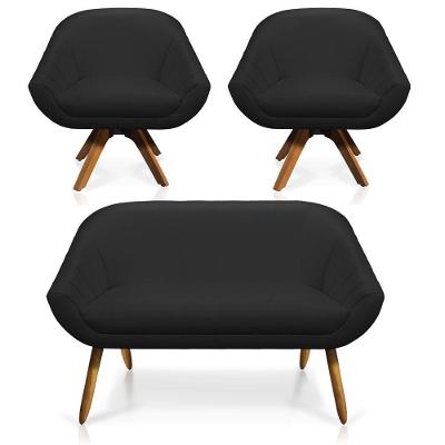 Kit 01 Namoradeira 02 Lugares E 02 Poltronas Giratória Giovana Corino Mm30 Preto
