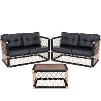 2 Poltronas Namoradeira Preta + Mesa Centro Em Alumínio - 1