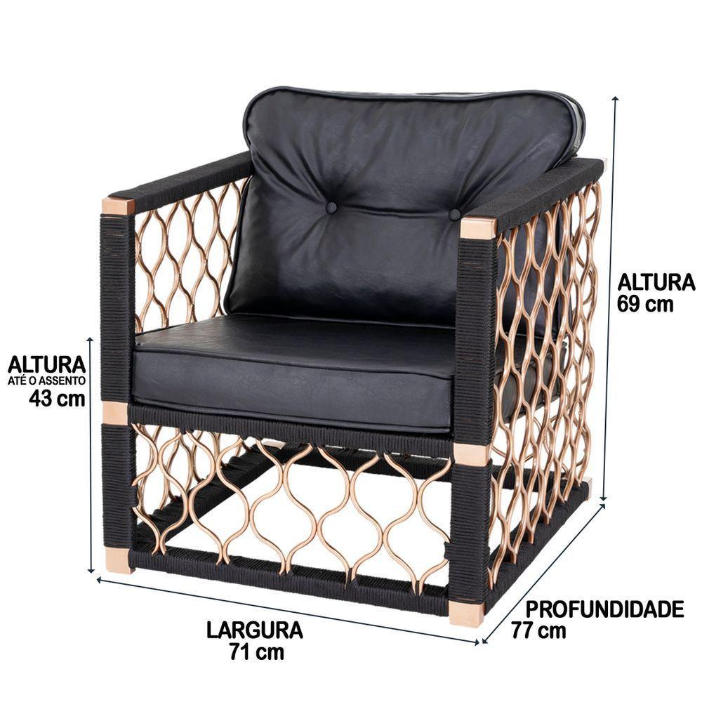 2 Poltronas Em Alumínio Corda Náutica Assento Estofado - 2