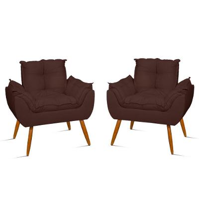 Kit 2 Poltronas Decorativas Opala Suede Marrom Balaqui Decor