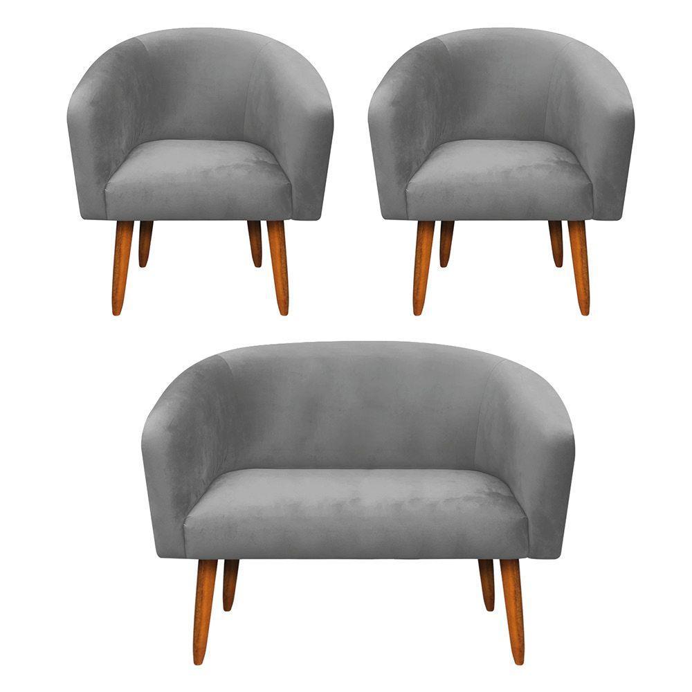 Kit 01 Namoradeira 02 Poltronas Suede Grafite - 9