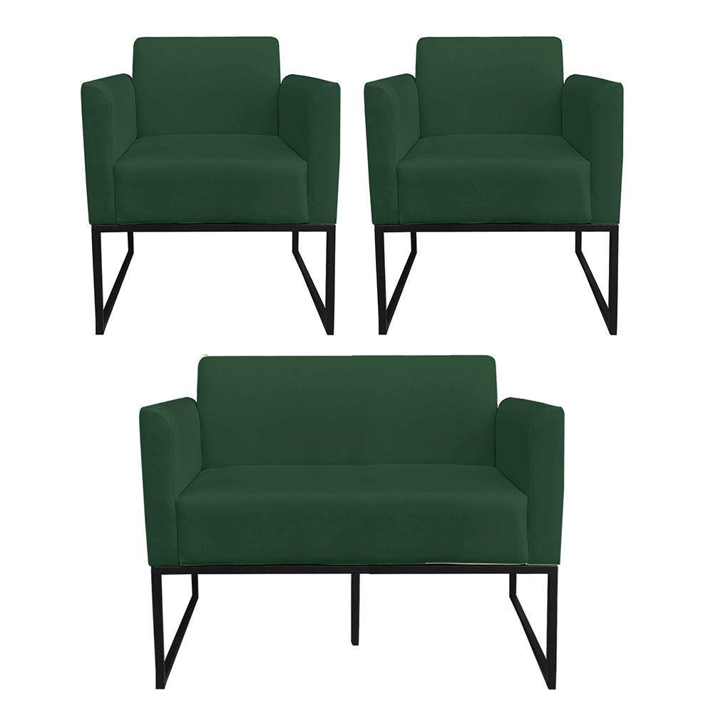 Kit 01 Namoradeira 02 Poltronas Marisa Verde Preto - 4