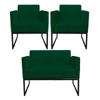 Kit 01 Namoradeira 02 Poltronas Marisa Verde Preto - 1