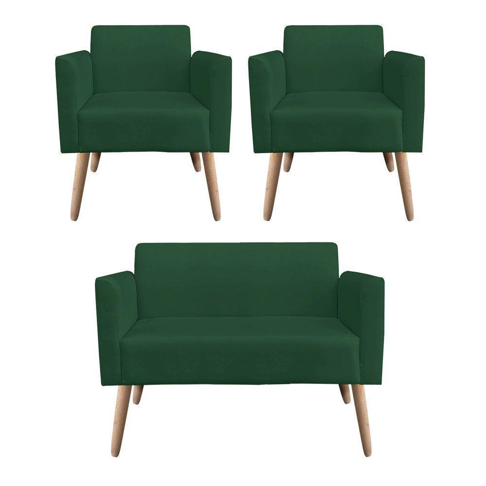 Kit 01 Namoradeira 02 Poltronas Marisa Verde - 1