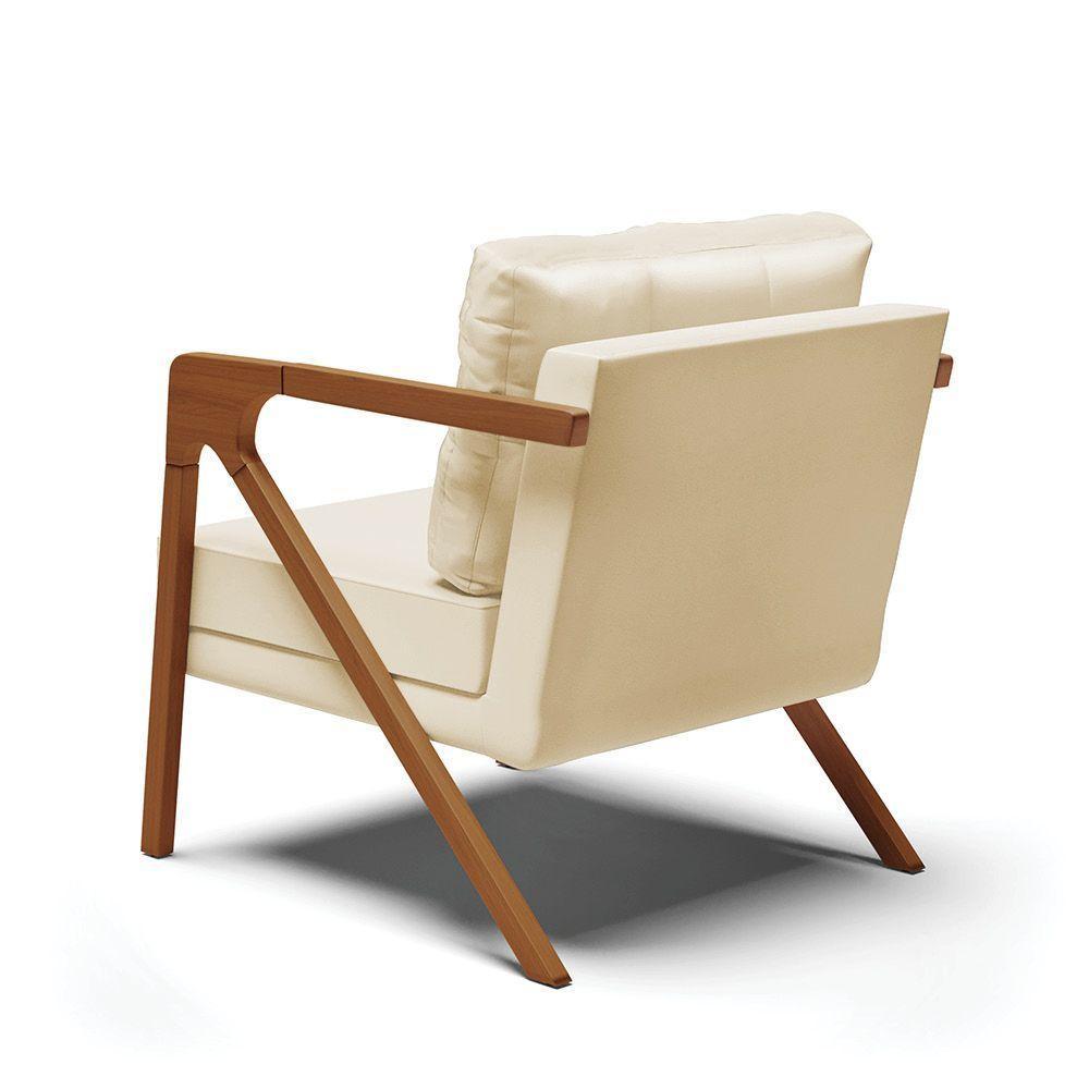 Kit 02 Poltronas Corino Bege Base De Madeira Castanho - 5