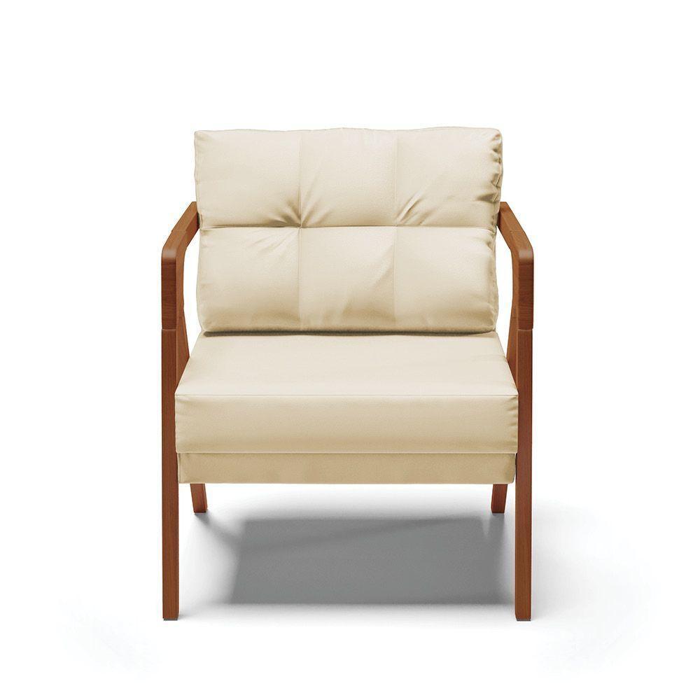 Kit 02 Poltronas Corino Bege Base De Madeira Castanho - 7