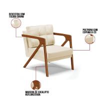 Kit 02 Poltronas Corino Bege Base De Madeira Castanho - 3