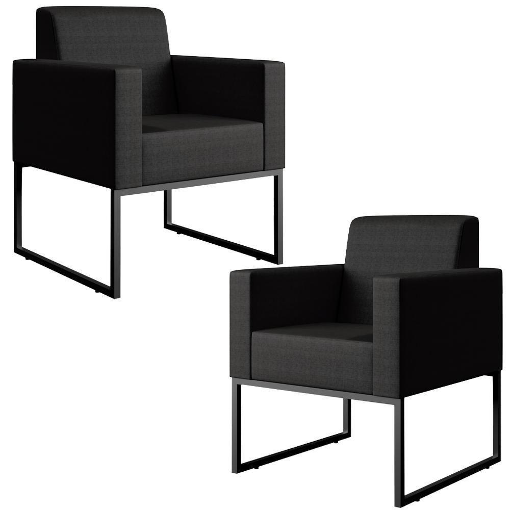 Kit 02 Poltronas Base Fixa De Metal Facto Preto Metalizado - 1