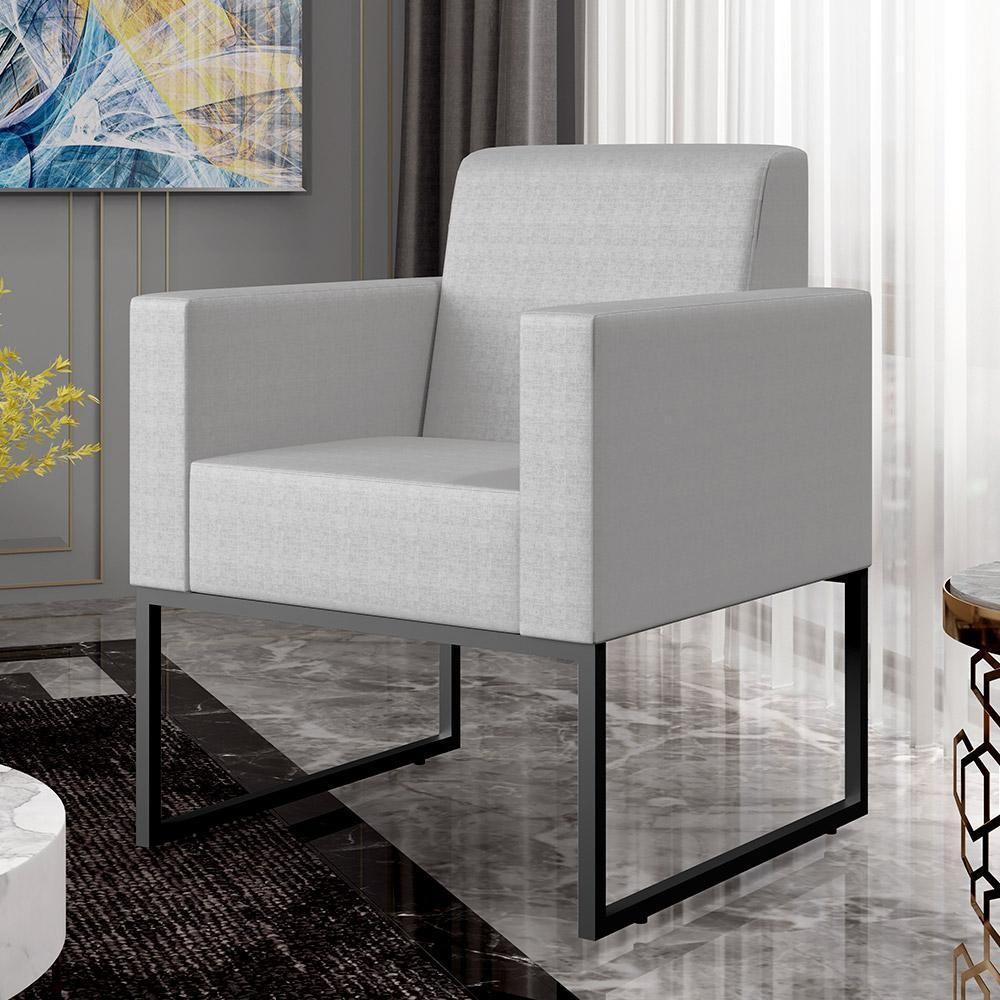 Kit 02 Poltronas Base Fixa De Metal Facto Cinza Metalizado - 8