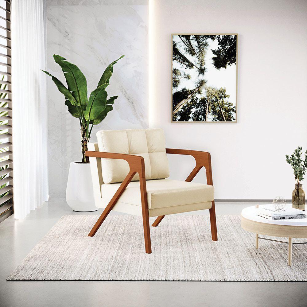 Kit 02 Poltronas Corino Base De Madeira Castanho Bege - 8