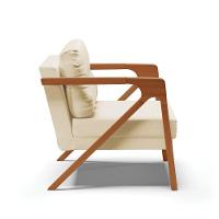 Kit 02 Poltronas Corino Base De Madeira Castanho Bege - 6