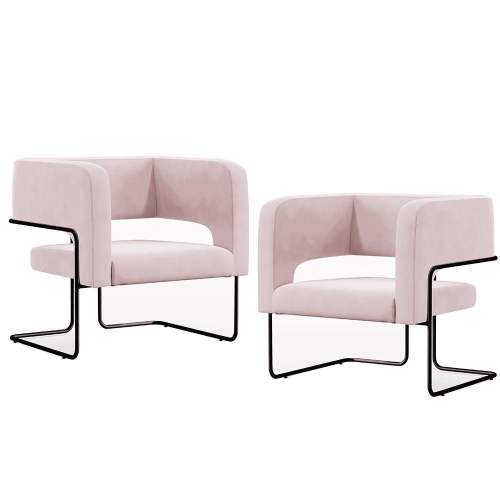 Kit 02 Poltronas Base De Aço Preto Veludo Rosê C-305 - 1