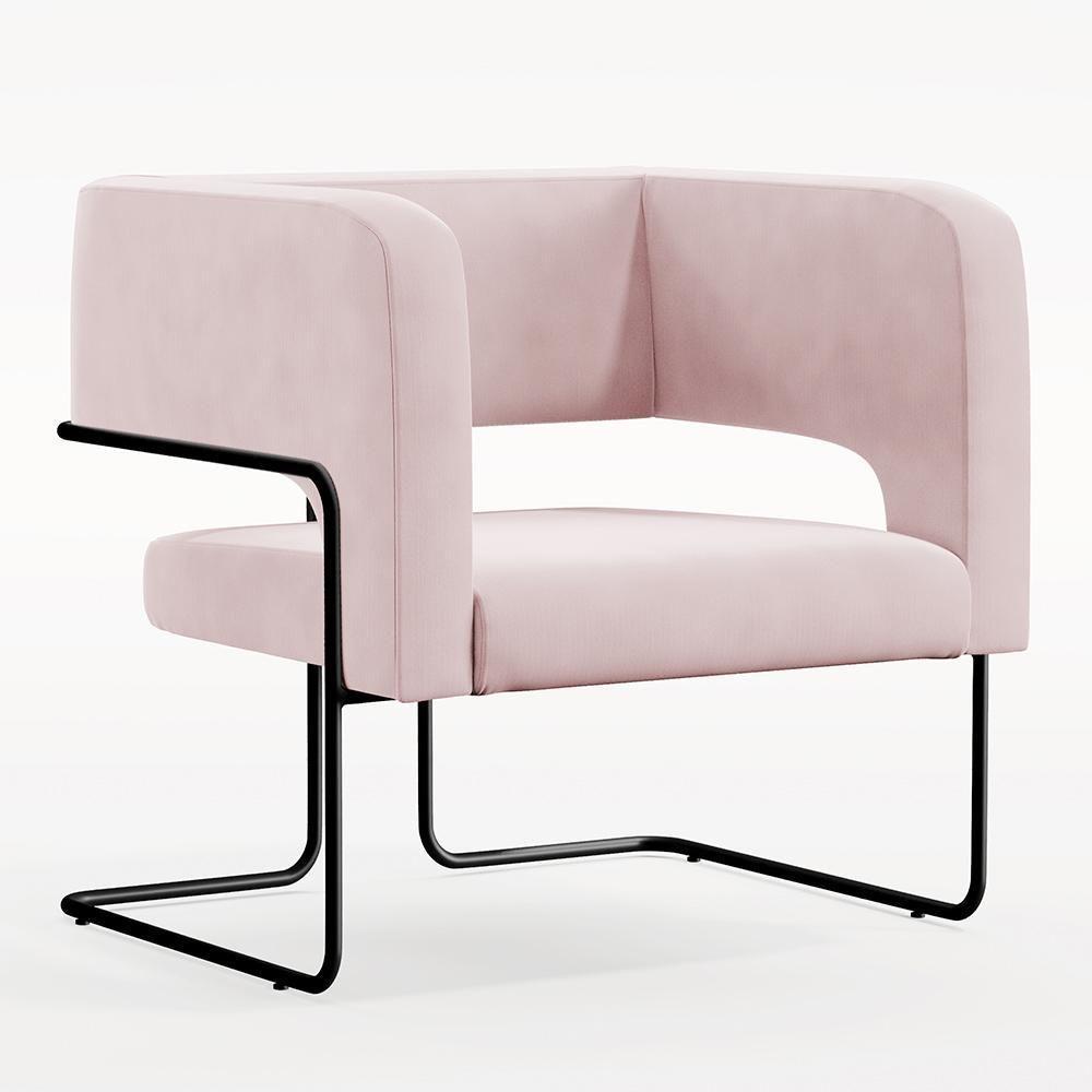 Kit 02 Poltronas Base De Aço Preto Veludo Rosê C-305 - 7