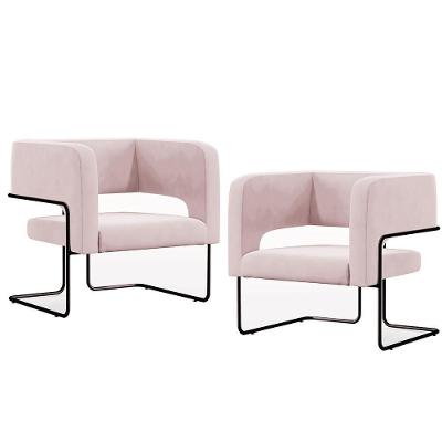 Kit 2 Poltronas Decorativas Scarlett D02 Veludo Preto Rosa Lyam Decor