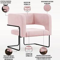 Kit 02 Poltronas Base De Aço Preto Veludo Rosê C-305 - 6