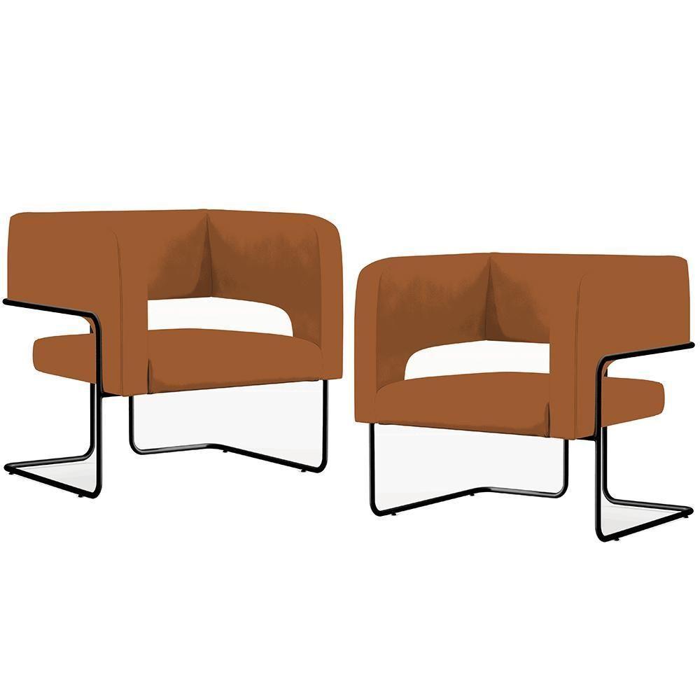 Kit 02 Poltronas Base De Aço Preto Veludo Telha C-262 - 1