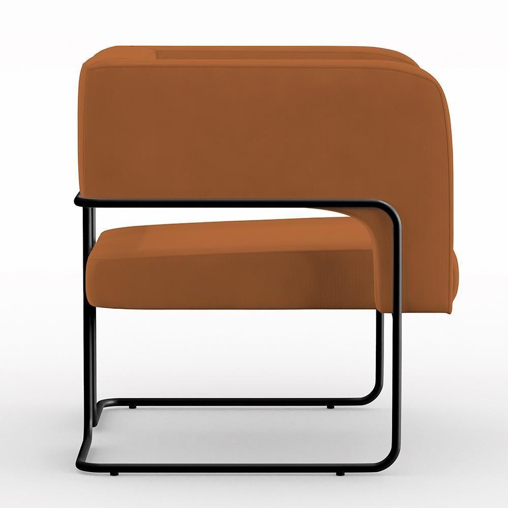 Kit 02 Poltronas Base De Aço Preto Veludo Telha C-262 - 3