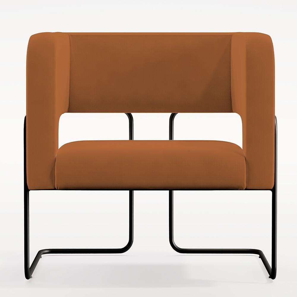 Kit 02 Poltronas Base De Aço Preto Veludo Telha C-262 - 4