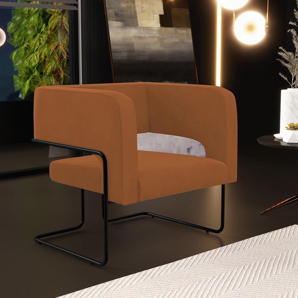 Kit 02 Poltronas Base De Aço Preto Veludo Telha C-262 - 8