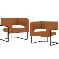 Kit 02 Poltronas Base De Aço Preto Veludo Telha C-262 - 1