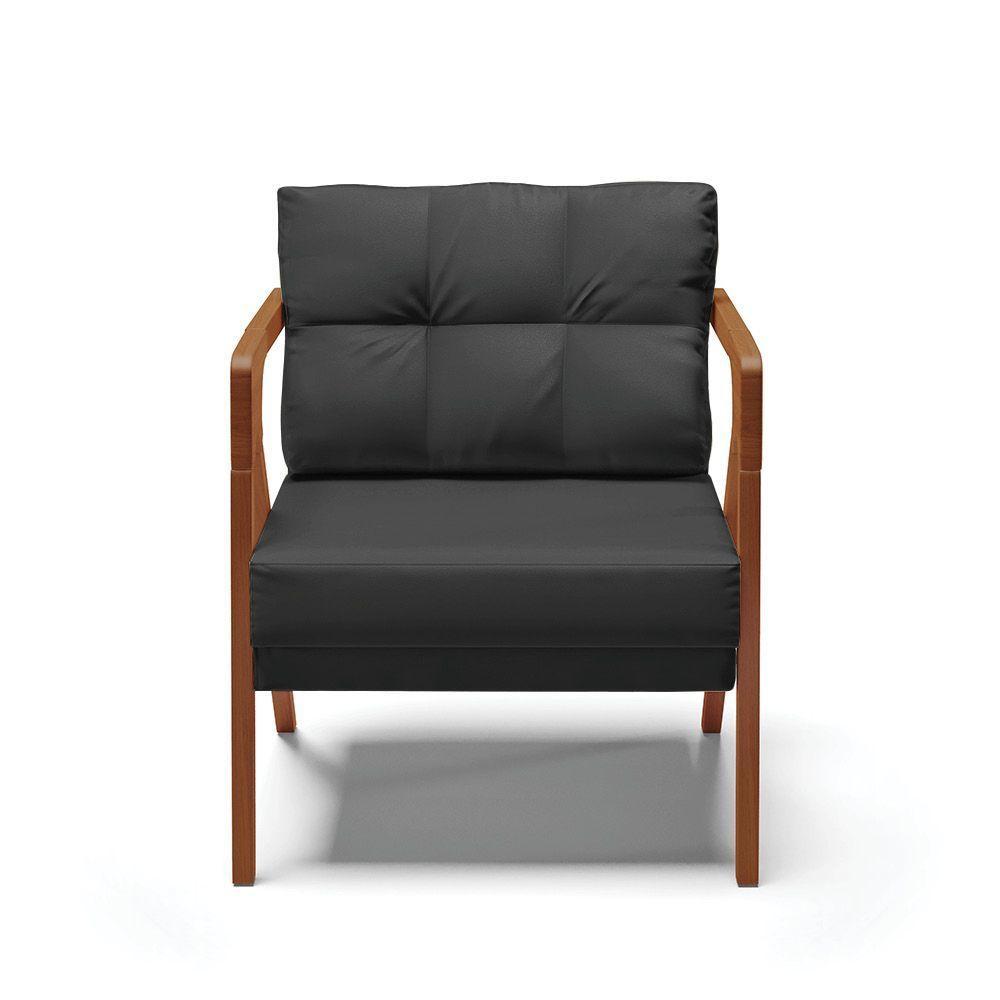 Kit 02 Poltronas Corino Base De Madeira Castanho Preto - 7