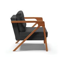 Kit 02 Poltronas Corino Base De Madeira Castanho Preto - 6